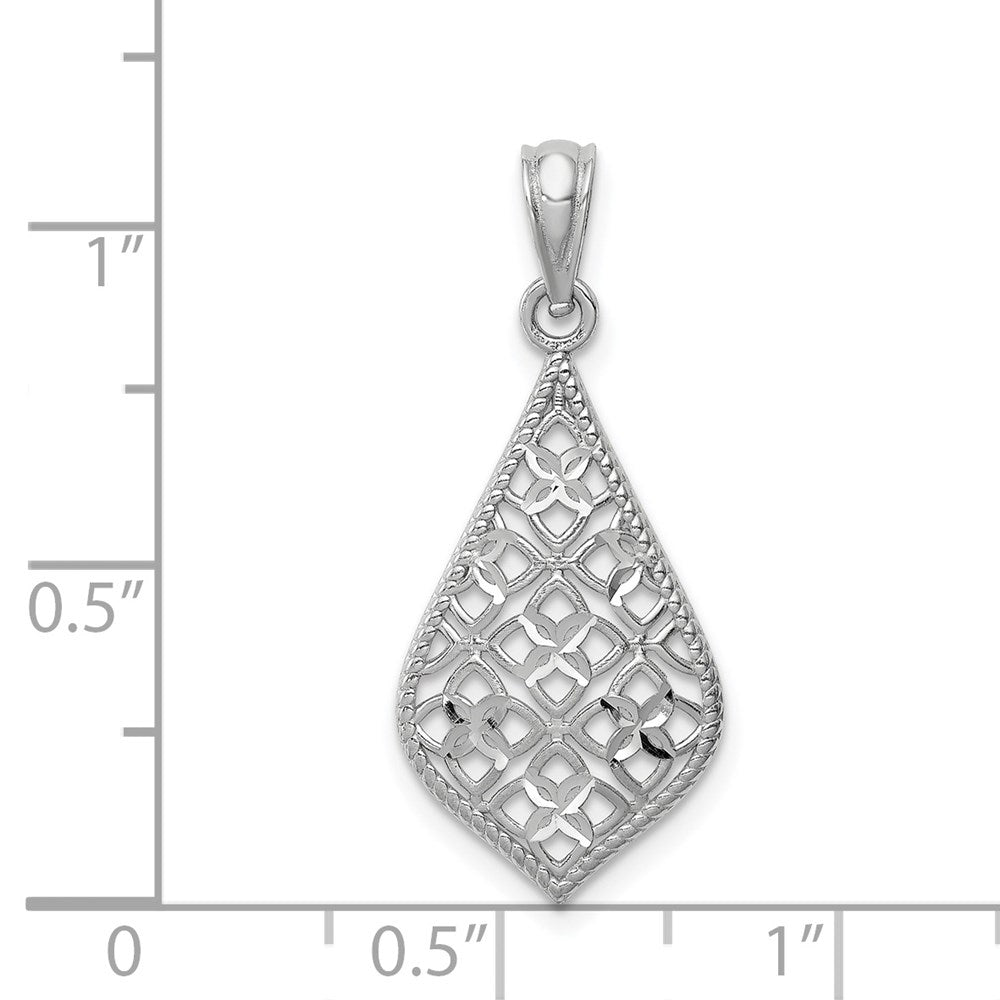14K White Gold Diamond-cut Dangle Pendant