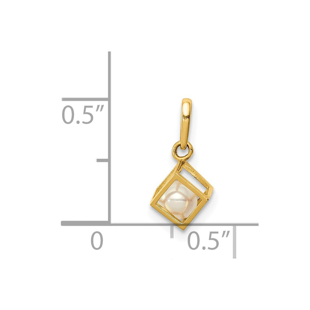 14K  3D Square w/FW Cultured Pearl Pendant