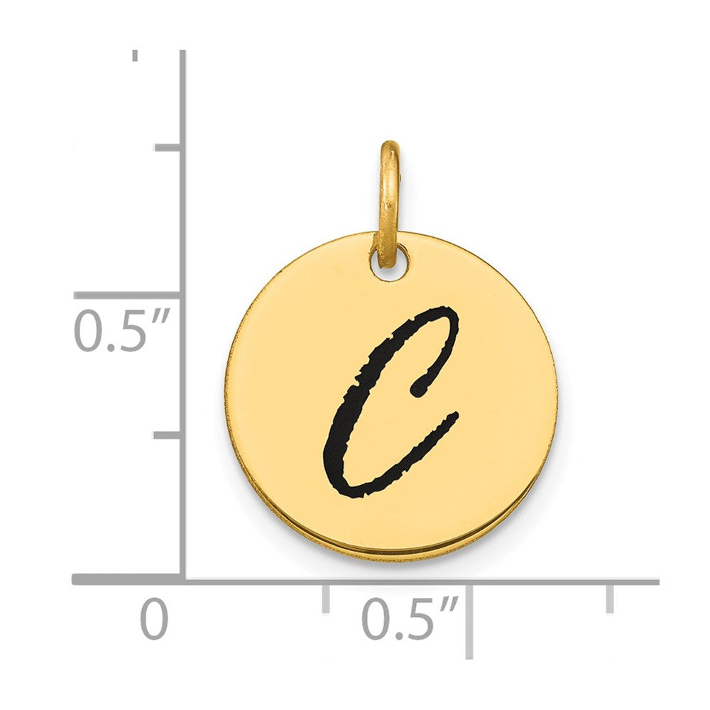 14k Polished Black Enamel Letter C Initial Disk Charm