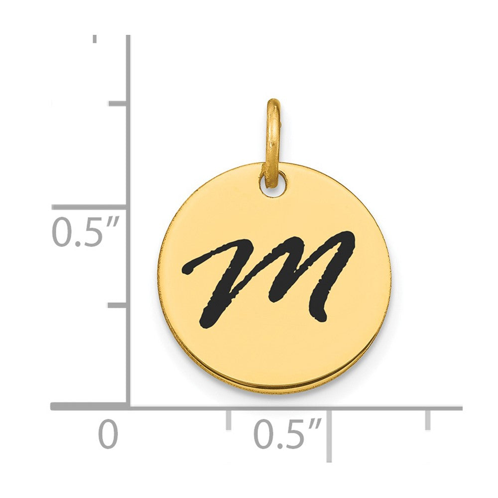 14k Polished Black Enamel Letter M Initial Disk Charm