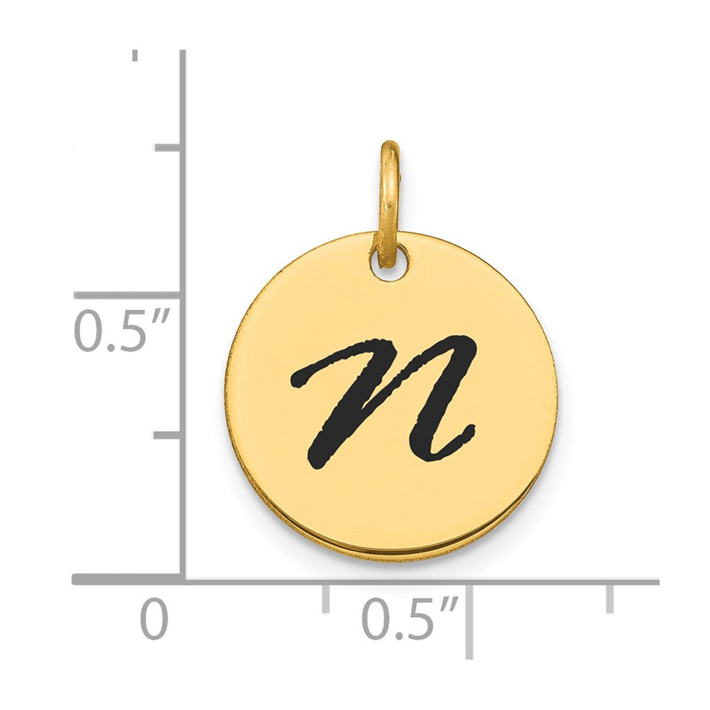 14k Polished Black Enamel Letter N Initial Disk Charm
