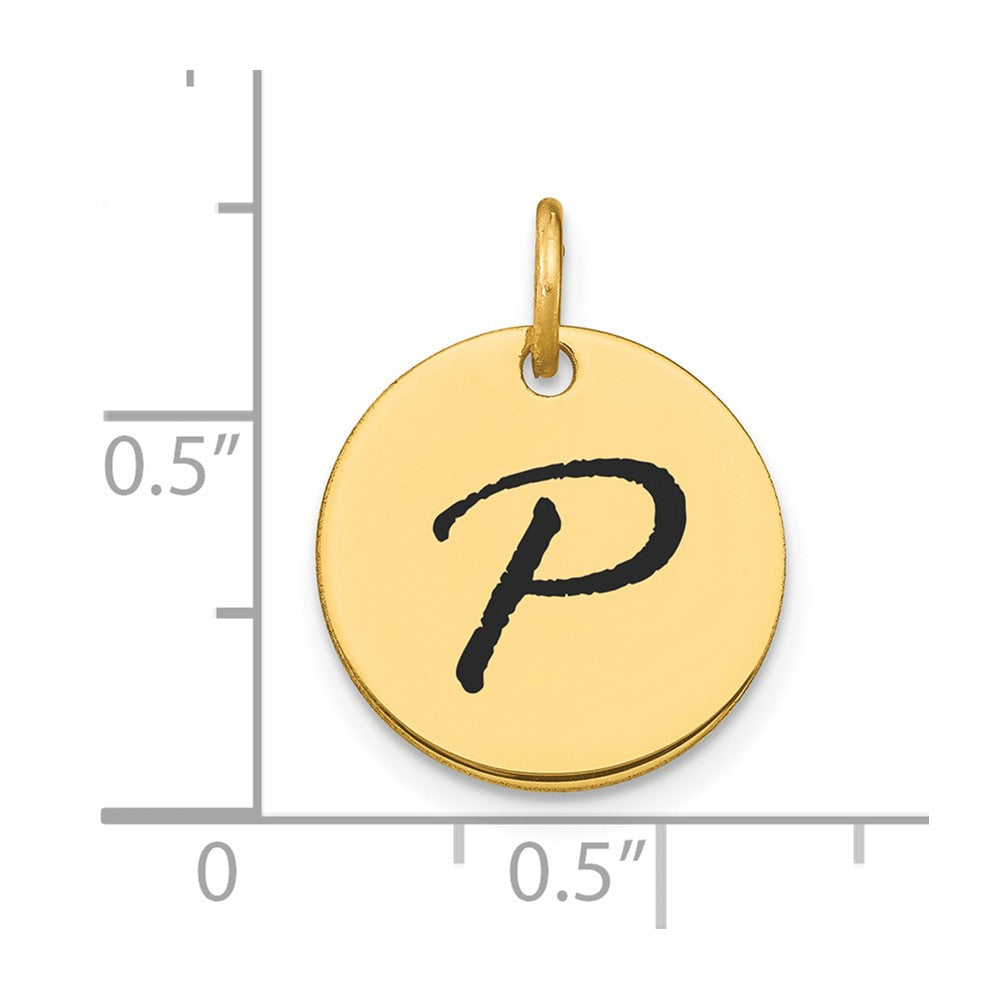 14k Polished Black Enamel Letter P Initial Disk Charm