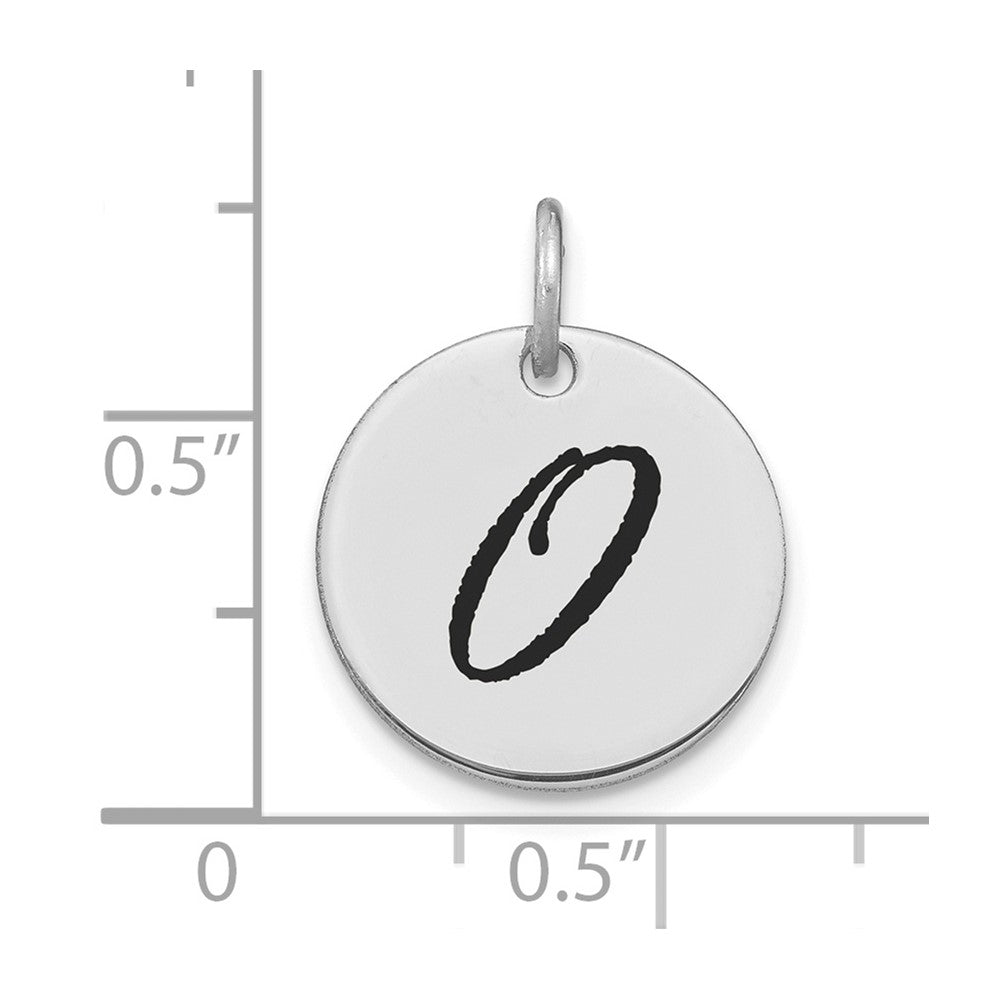 14kw Polished Black Enamel Letter O Initial Disk Charm