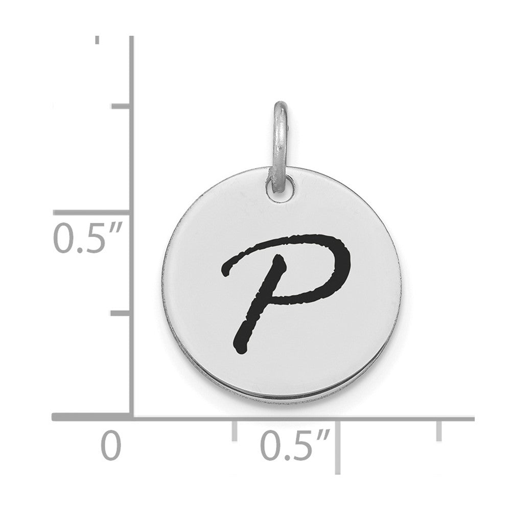 14kw Polished Black Enamel Letter P Initial Disk Charm
