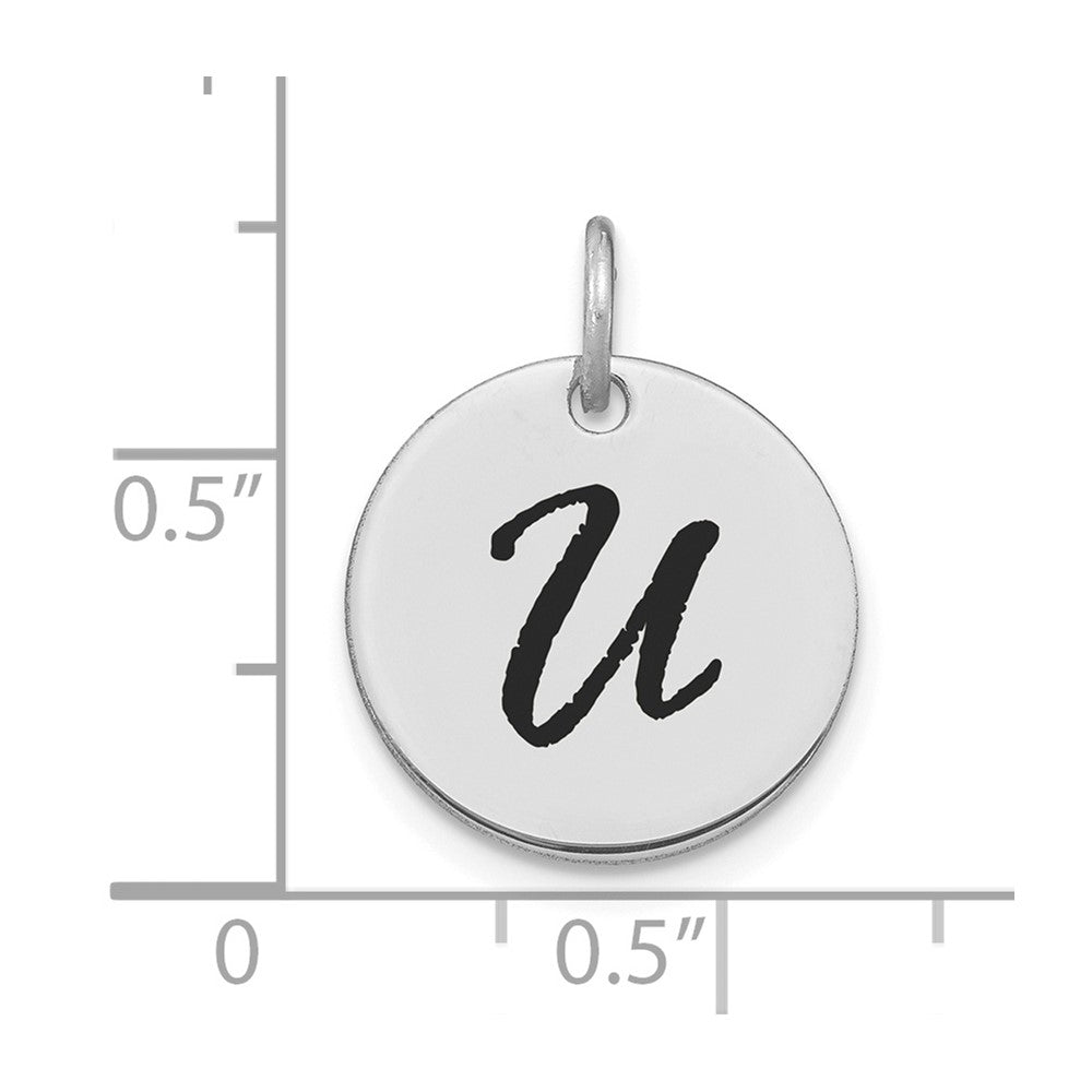 14kw Polished Black Enamel Letter U Initial Disk Charm