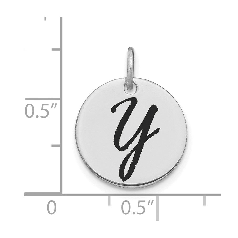 14kw Polished Black Enamel Letter Y Initial Disk Charm