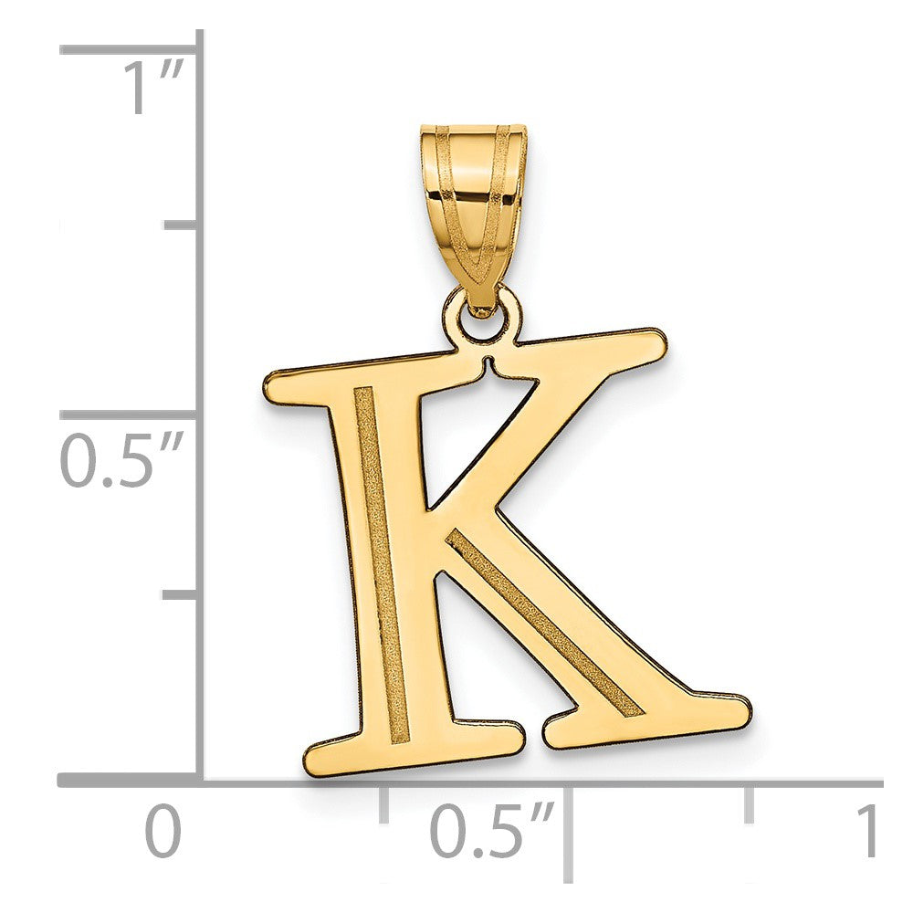 14k Polished Etched Letter K Initial Pendant