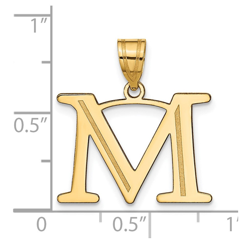 14k Polished Etched Letter M Initial Pendant