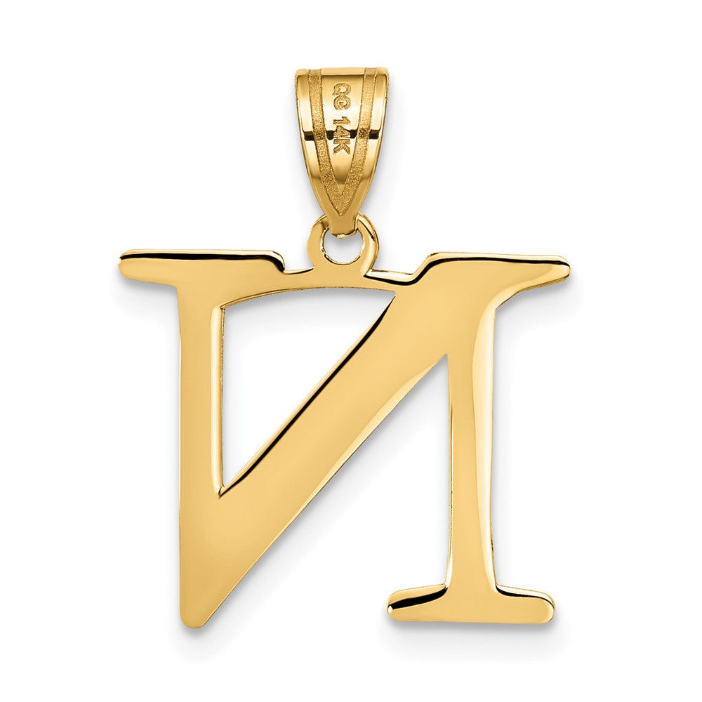 14k Polished Etched Letter N Initial Pendant
