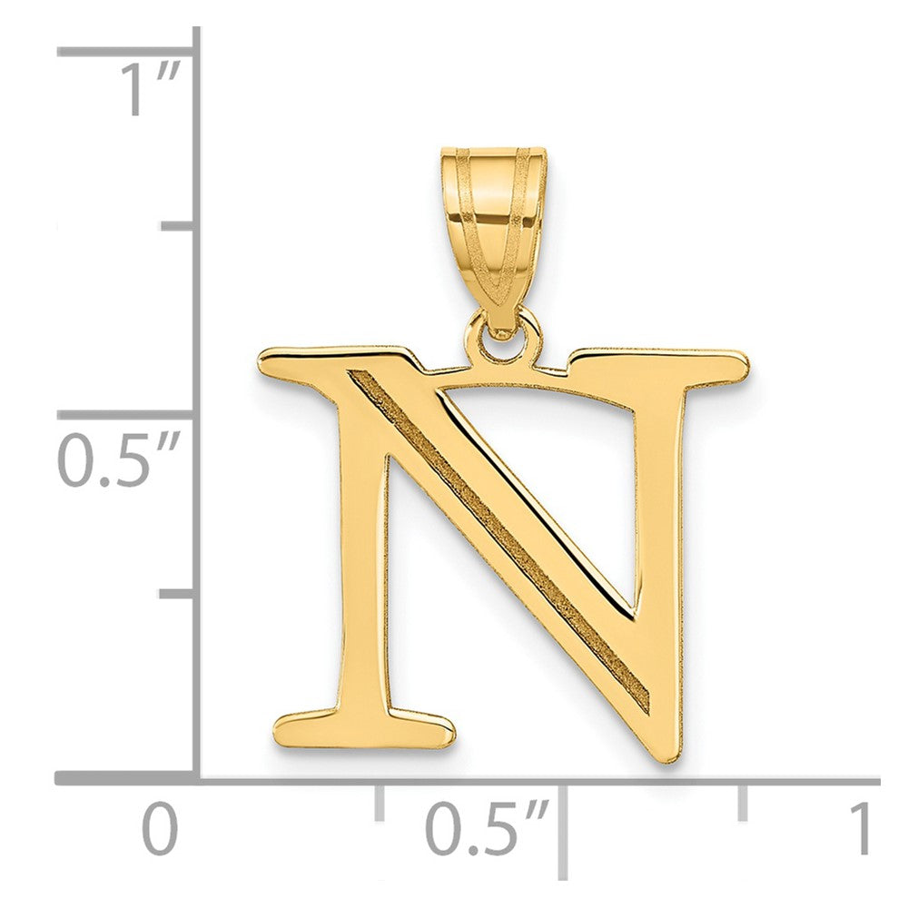 14k Polished Etched Letter N Initial Pendant