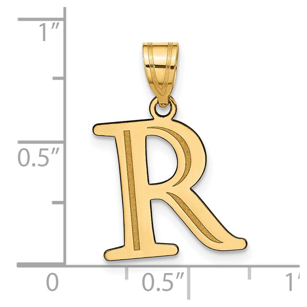 14k Polished Etched Letter R Initial Pendant