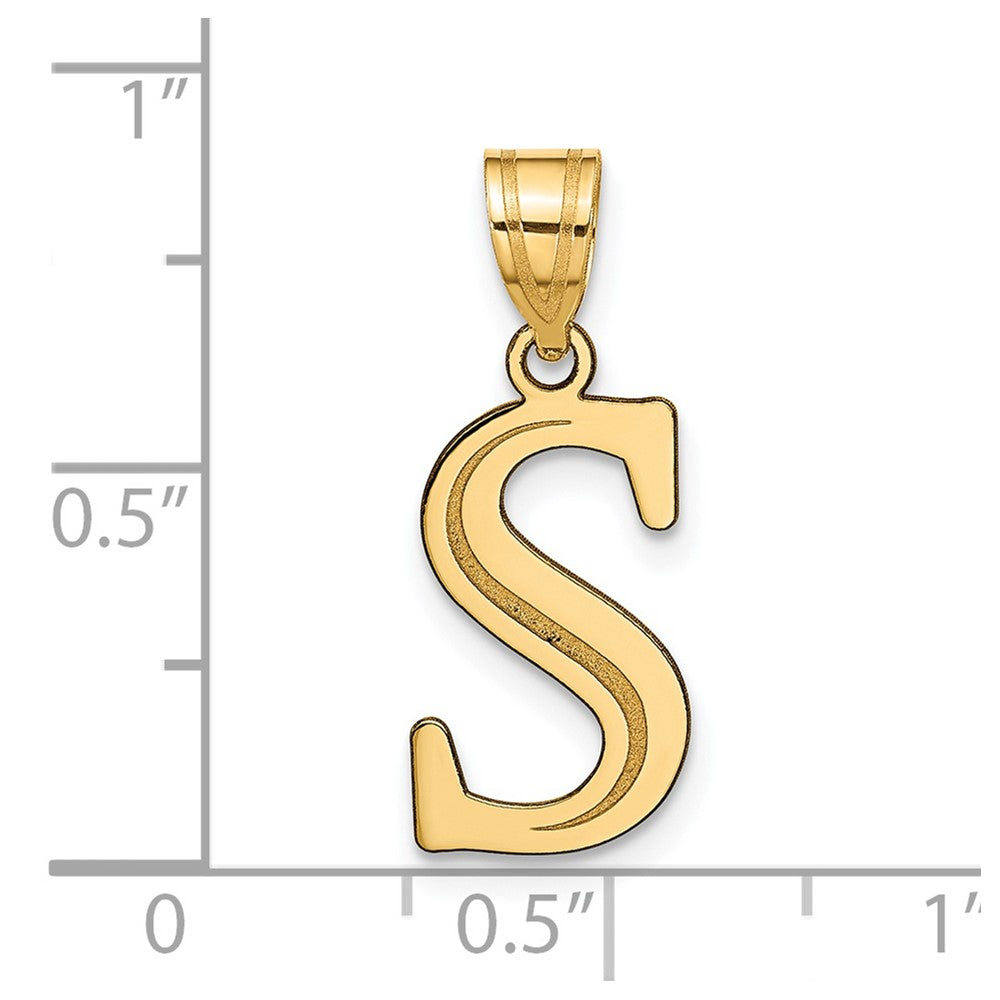 14k Polished Etched Letter S Initial Pendant