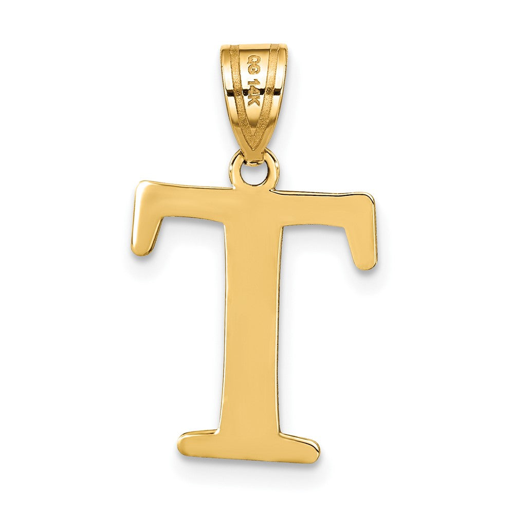 14k Polished Etched Letter T Initial Pendant