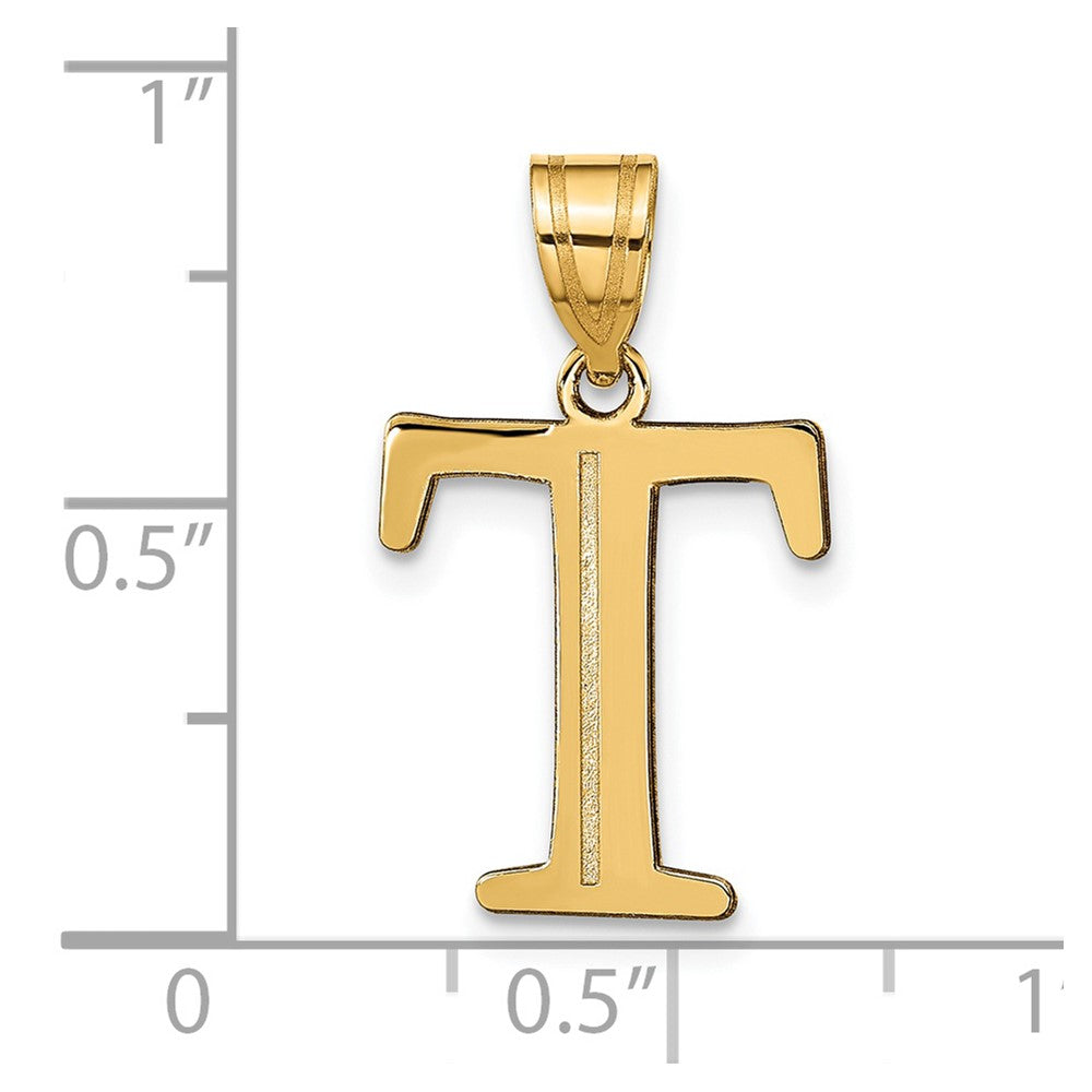 14k Polished Etched Letter T Initial Pendant