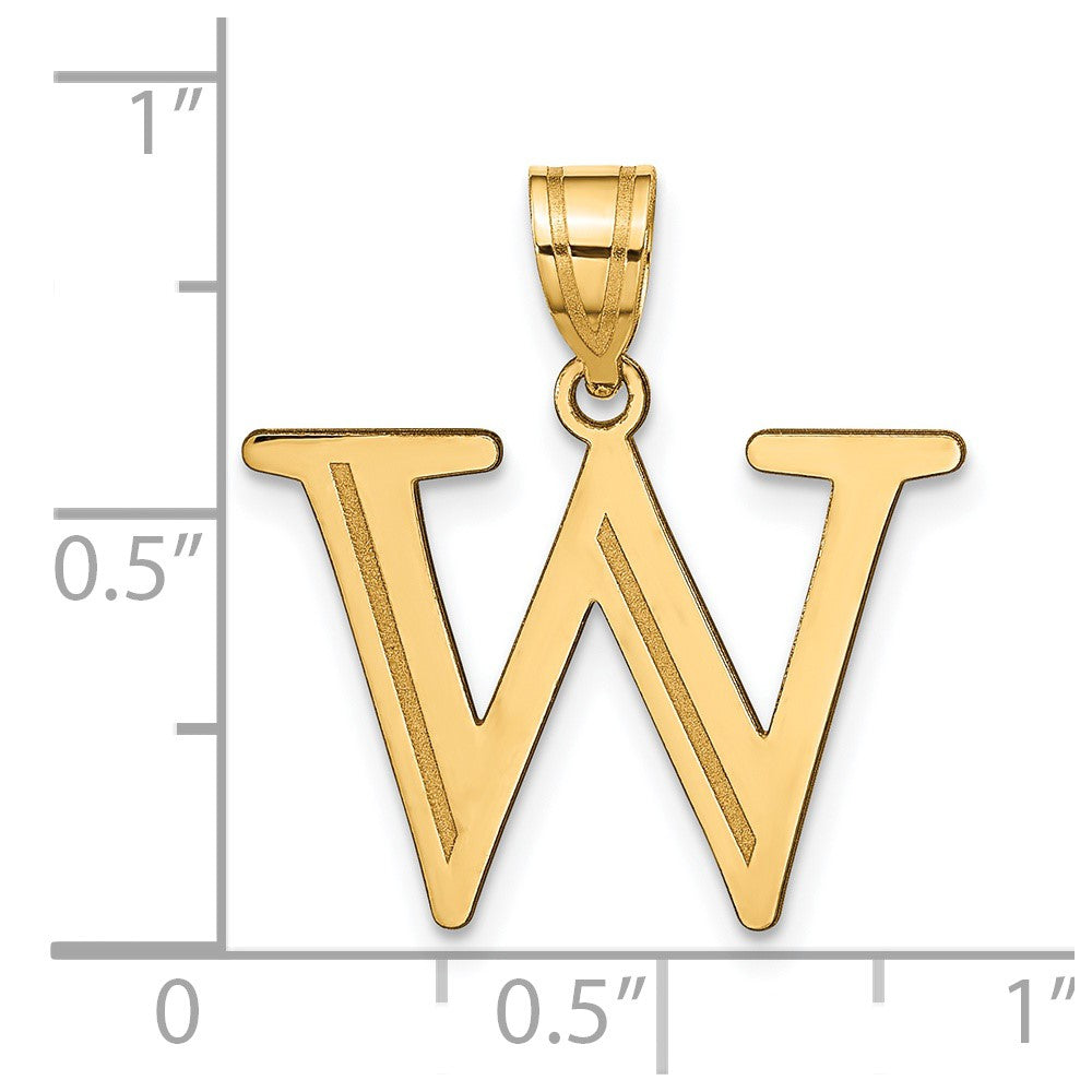14k Polished Etched Letter W Initial Pendant
