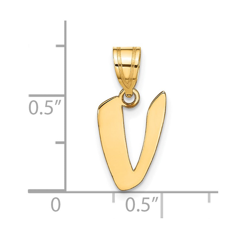 14k Polished Script Letter V Initial Pendant