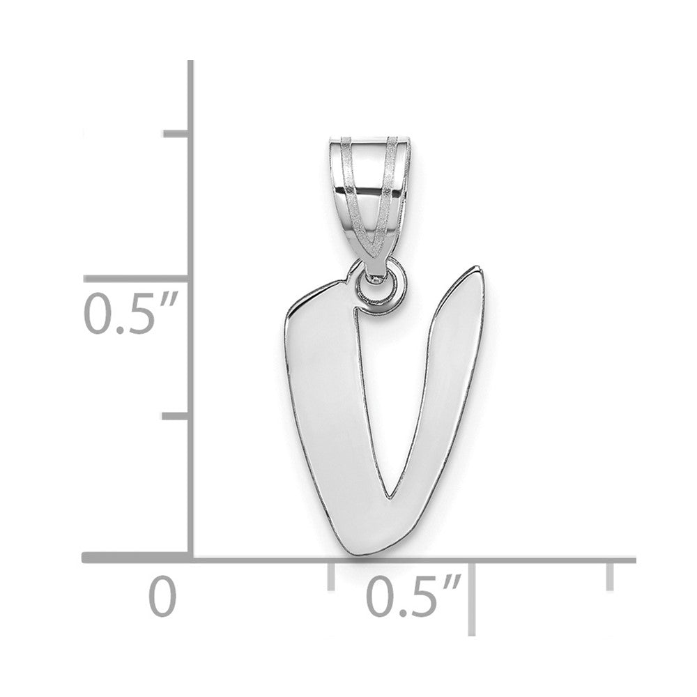 14kw Polished Script Letter V Initial Pendant