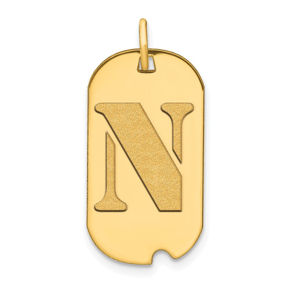 14k Polished Letter N Initial Dog Tag Pendant