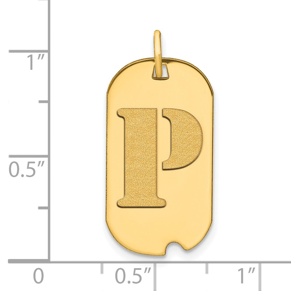 14k Polished Letter P Initial Dog Tag Pendant