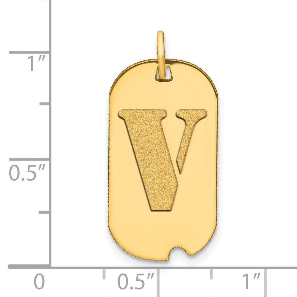 14k Polished Letter V Initial Dog Tag Pendant