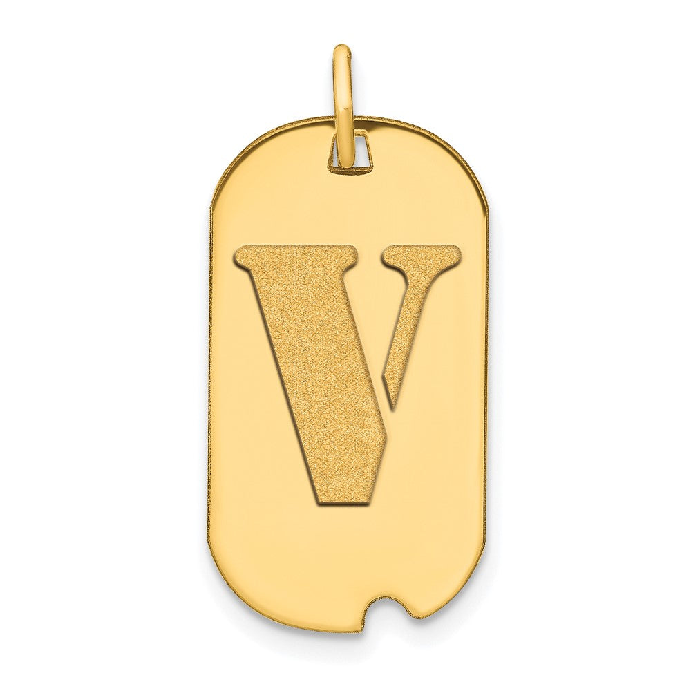 14k Polished Letter V Initial Dog Tag Pendant