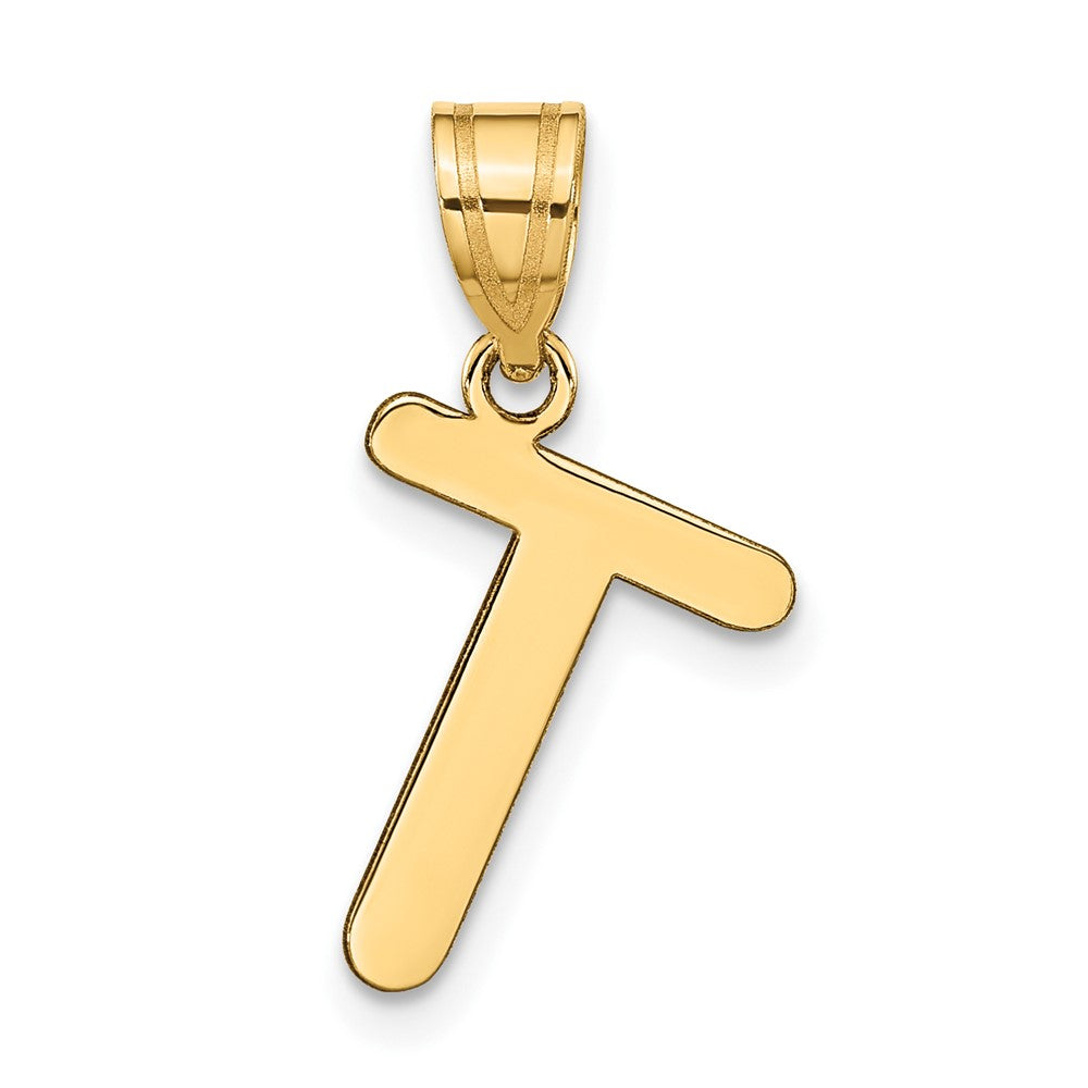 14k Polished Bubble Letter T Initial Pendant