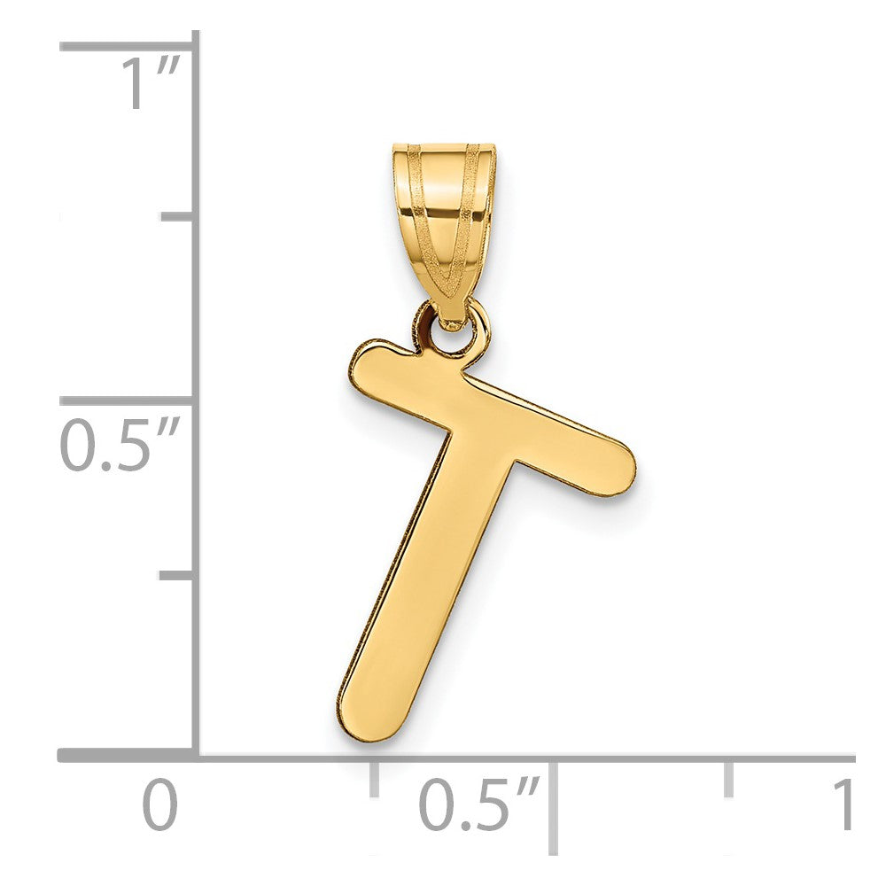 14k Polished Bubble Letter T Initial Pendant