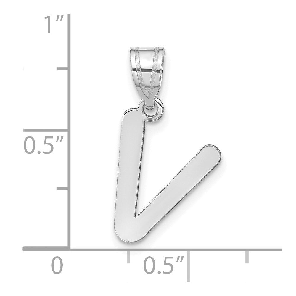14kw Polished Bubble Letter V Initial Pendant