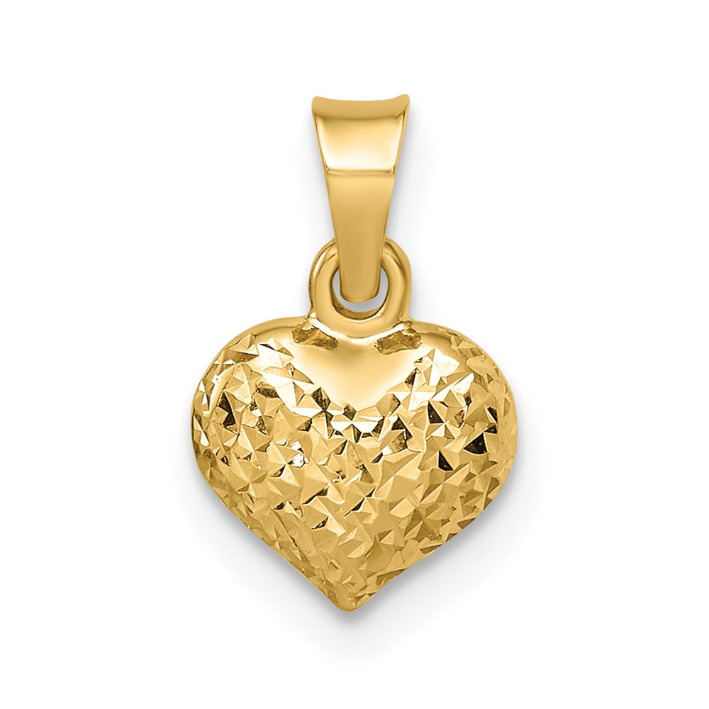 14k Polished Diamond-cut Small Puffed Heart Pendant