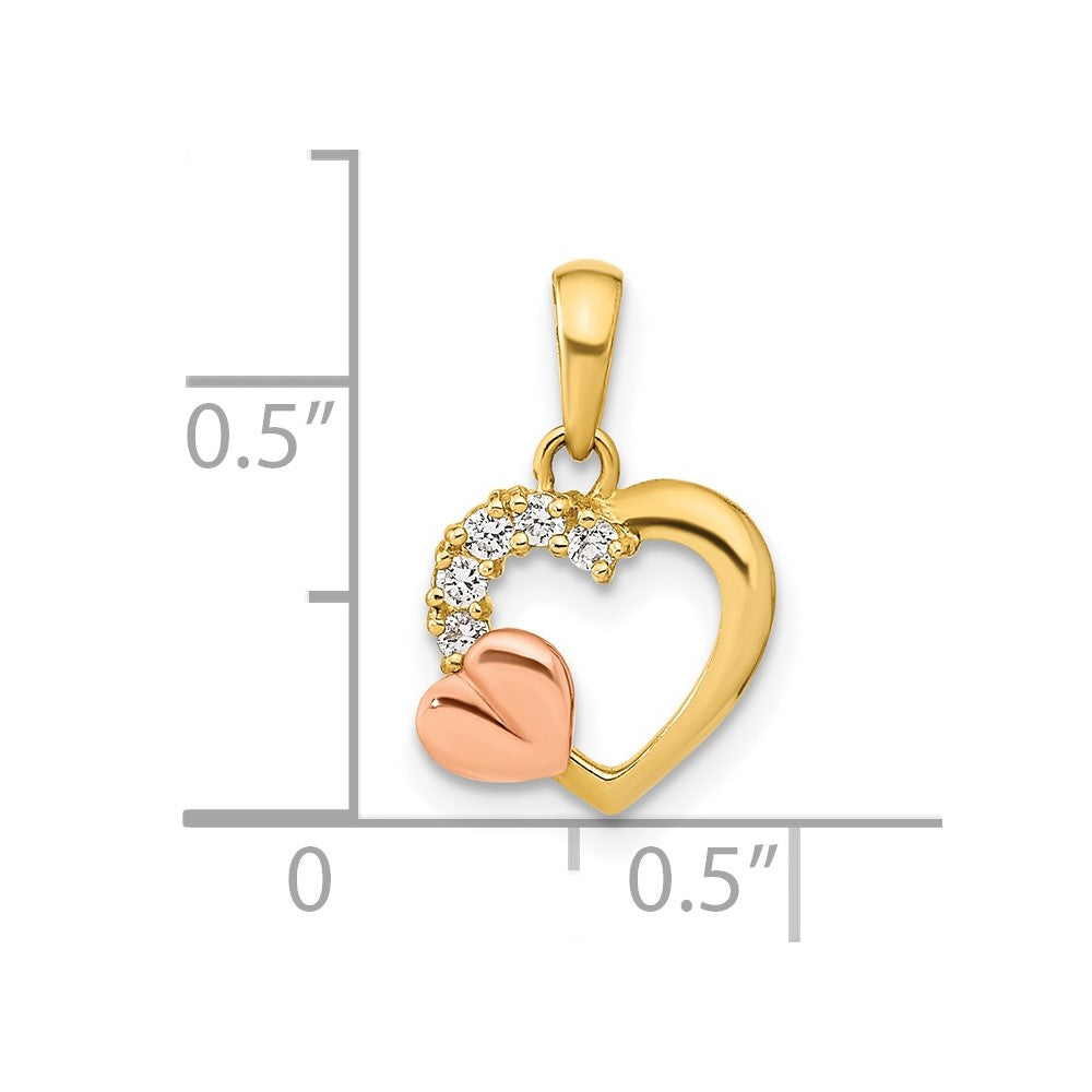 14K Two-tone Open Heart CZ Pendant