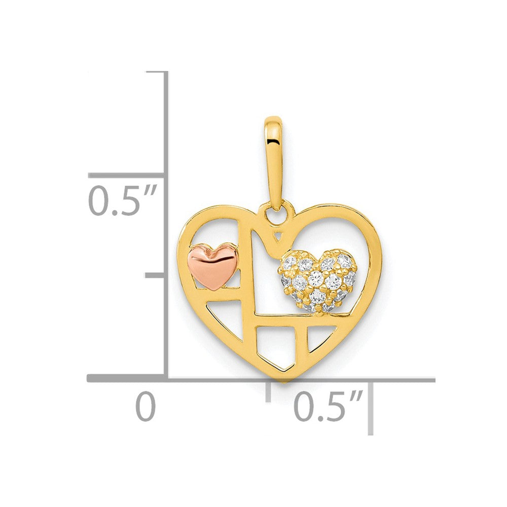 14K Two-tone Heart with CZ Pendant