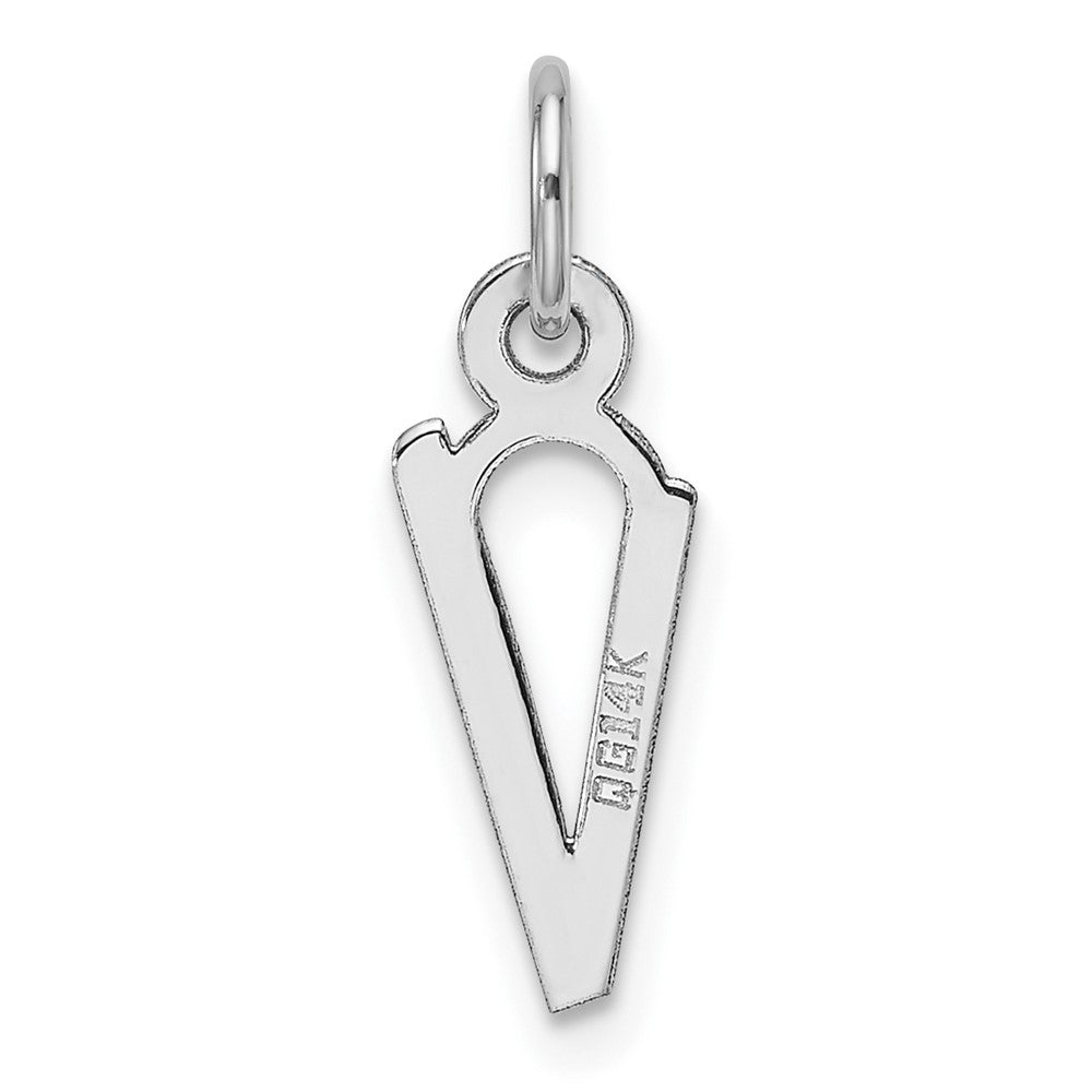 14K White Gold Slanted Block Letter V Initial Charm