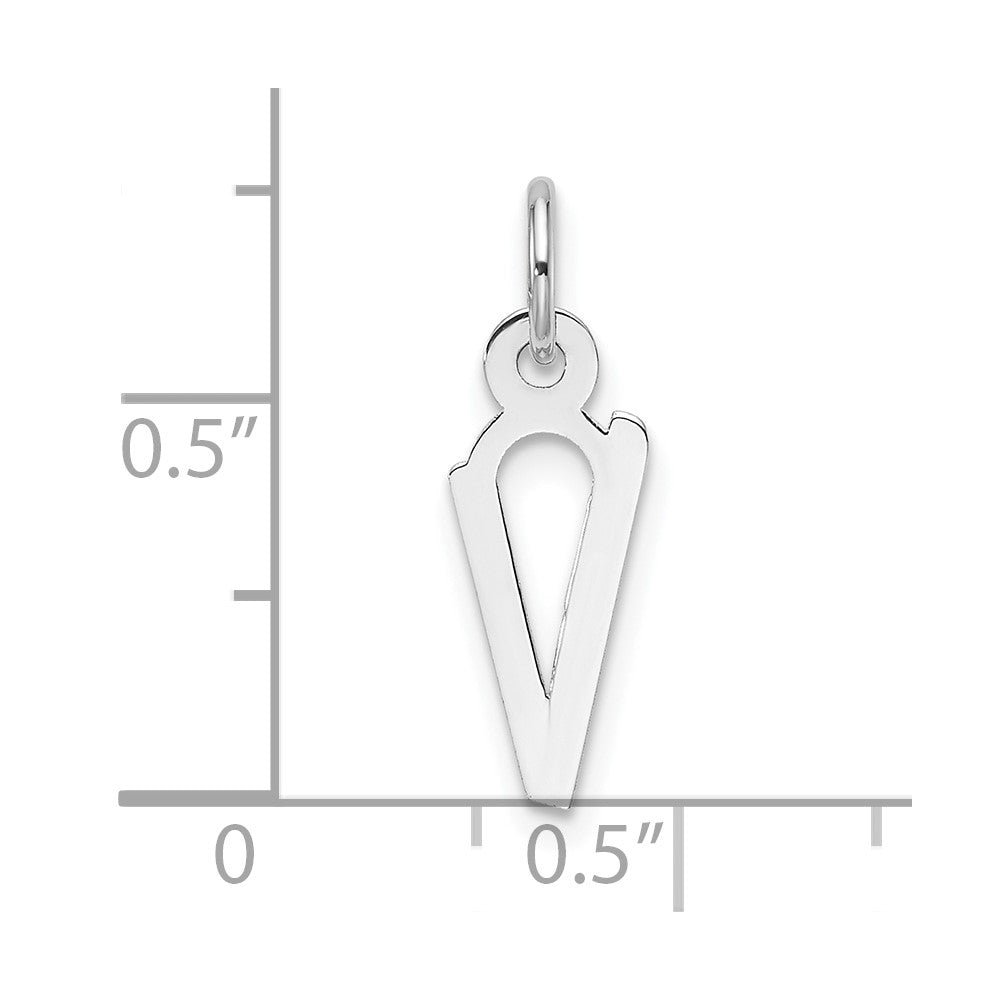 14K White Gold Slanted Block Letter V Initial Charm