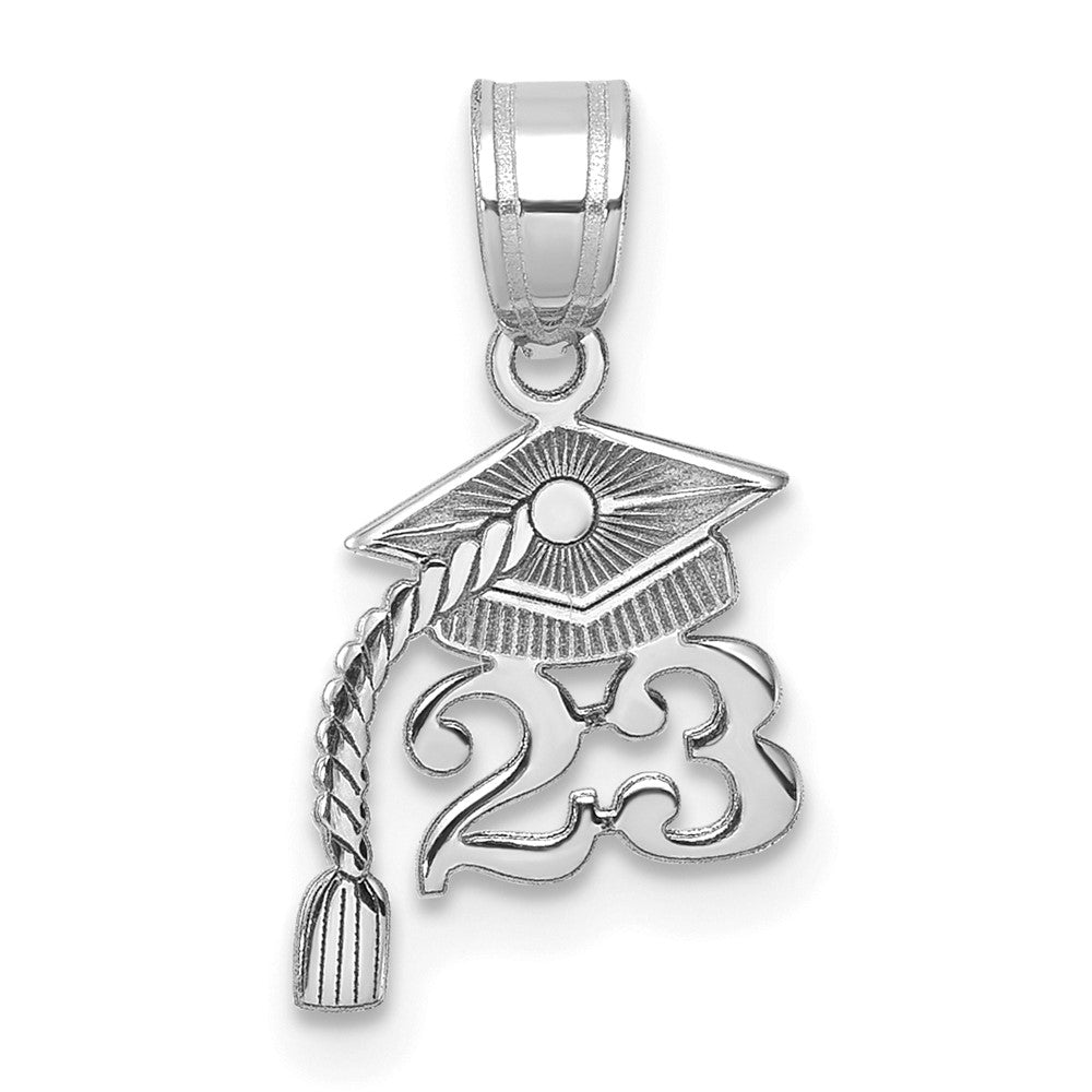 14K White Gold Graduation Cap 23 w/ Dangling Tassel Charm