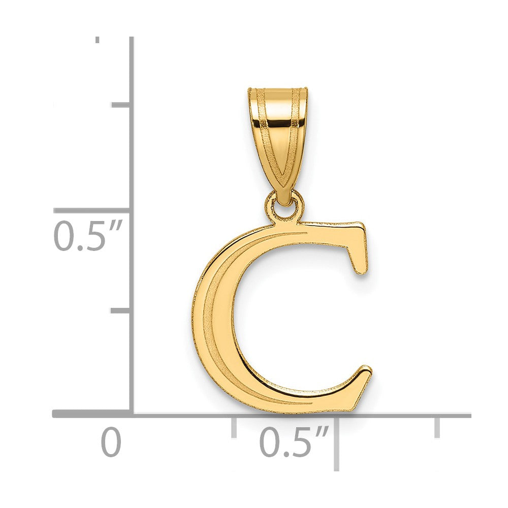 14k Polished Etched Letter C Initial Pendant