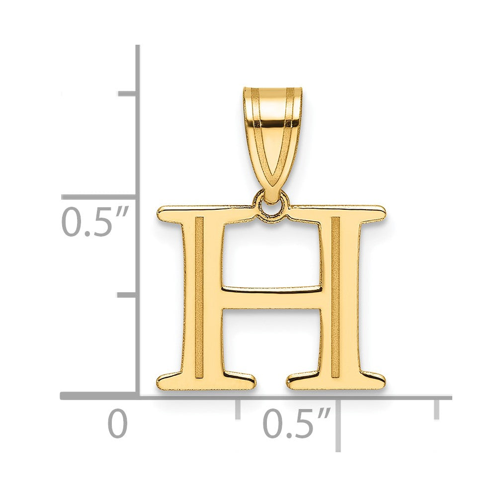 14k Polished Etched Letter H Initial Pendant