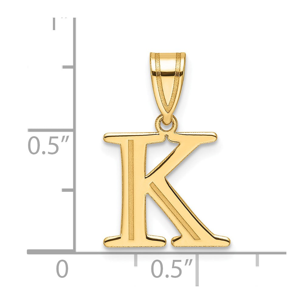14k Polished Etched Letter K Initial Pendant
