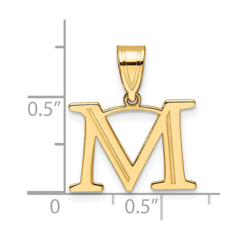14k Polished Etched Letter M Initial Pendant