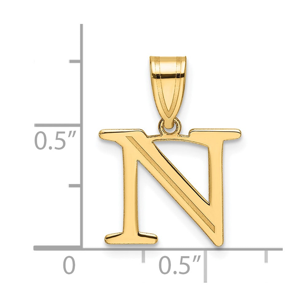 14k Polished Etched Letter N Initial Pendant