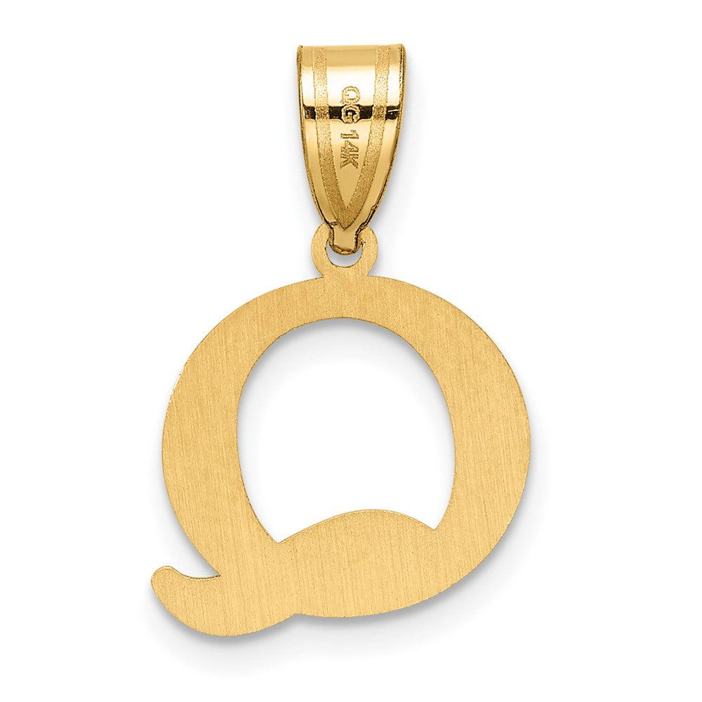 14k Polished Etched Letter Q Initial Pendant