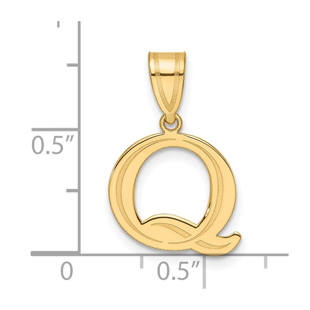 14k Polished Etched Letter Q Initial Pendant