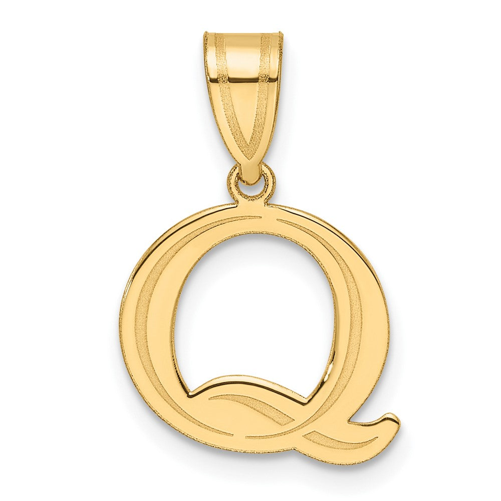 14k Polished Etched Letter Q Initial Pendant
