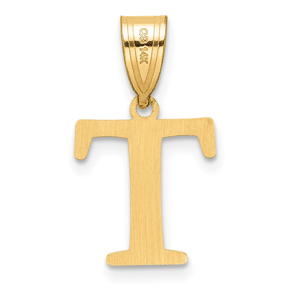 14k Polished Etched Letter T Initial Pendant