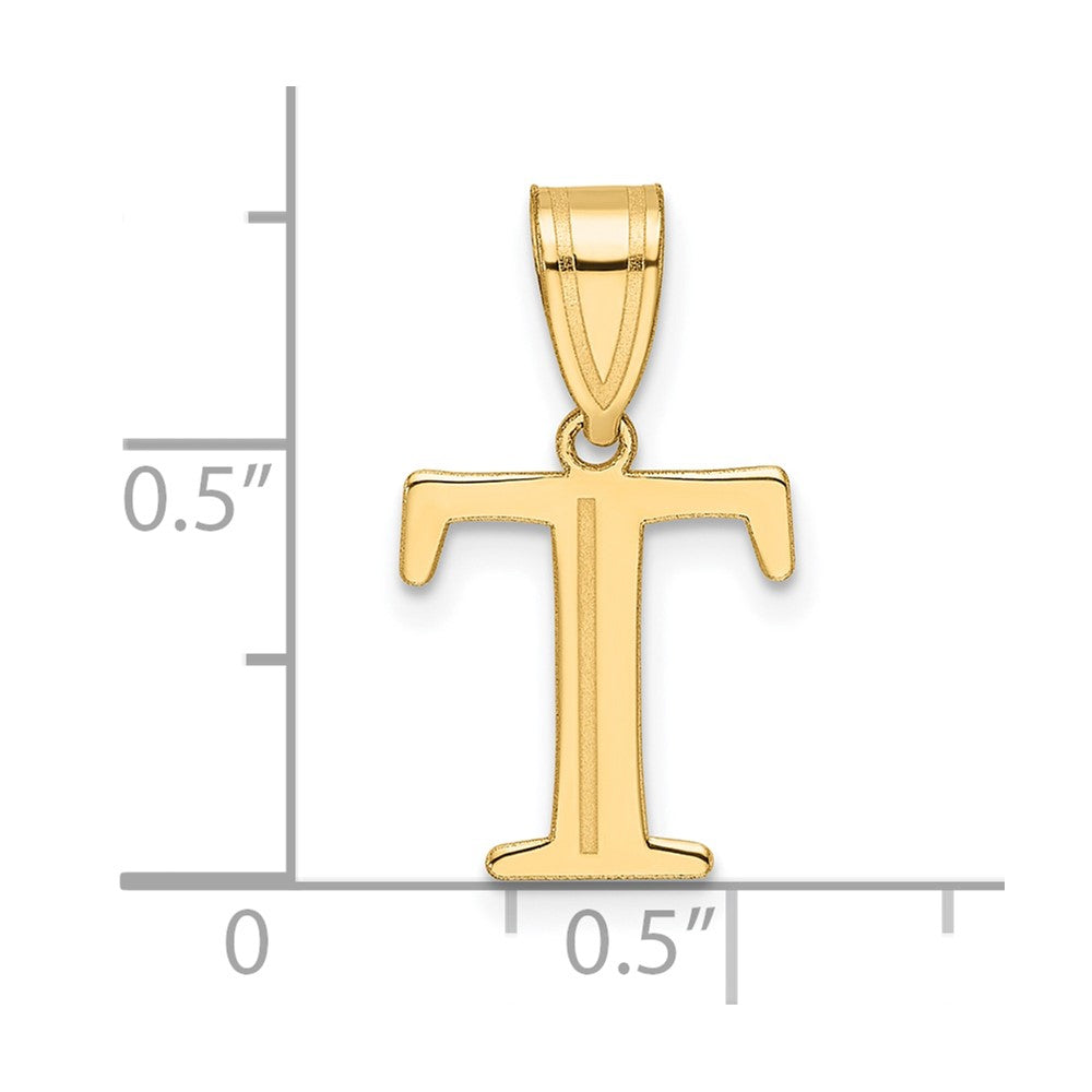 14k Polished Etched Letter T Initial Pendant