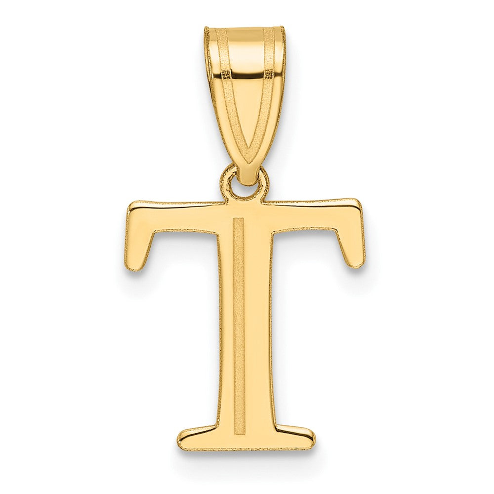14k Polished Etched Letter T Initial Pendant