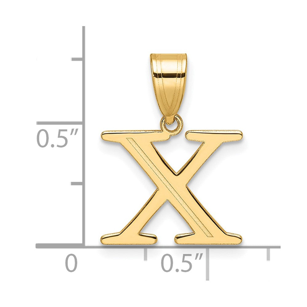 14k Polished Etched Letter X Initial Pendant