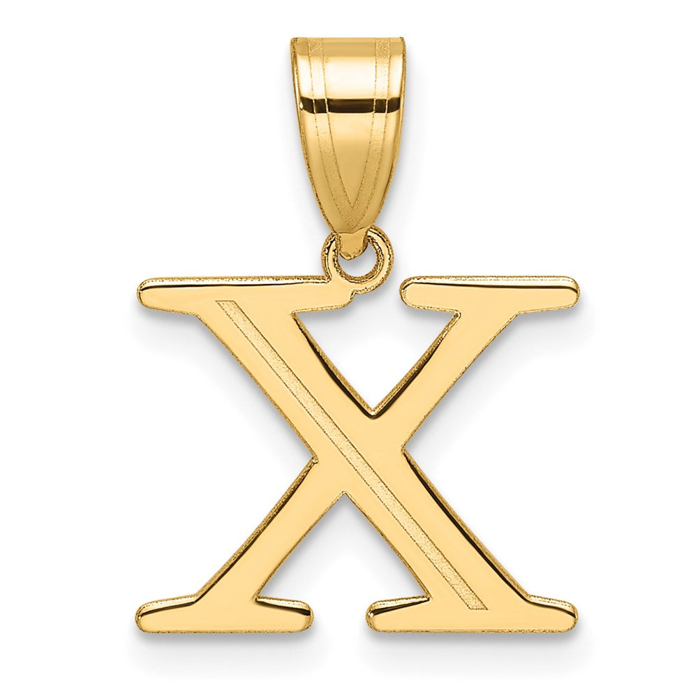 14k Polished Etched Letter X Initial Pendant