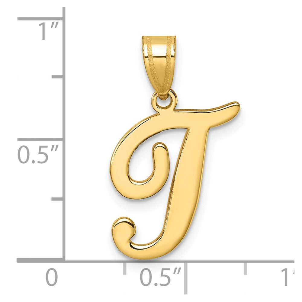14K Script Letter T Initial Pendant