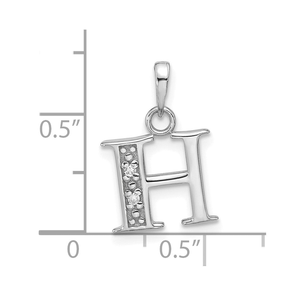 14K White Gold Diamond Letter H Initial Pendant