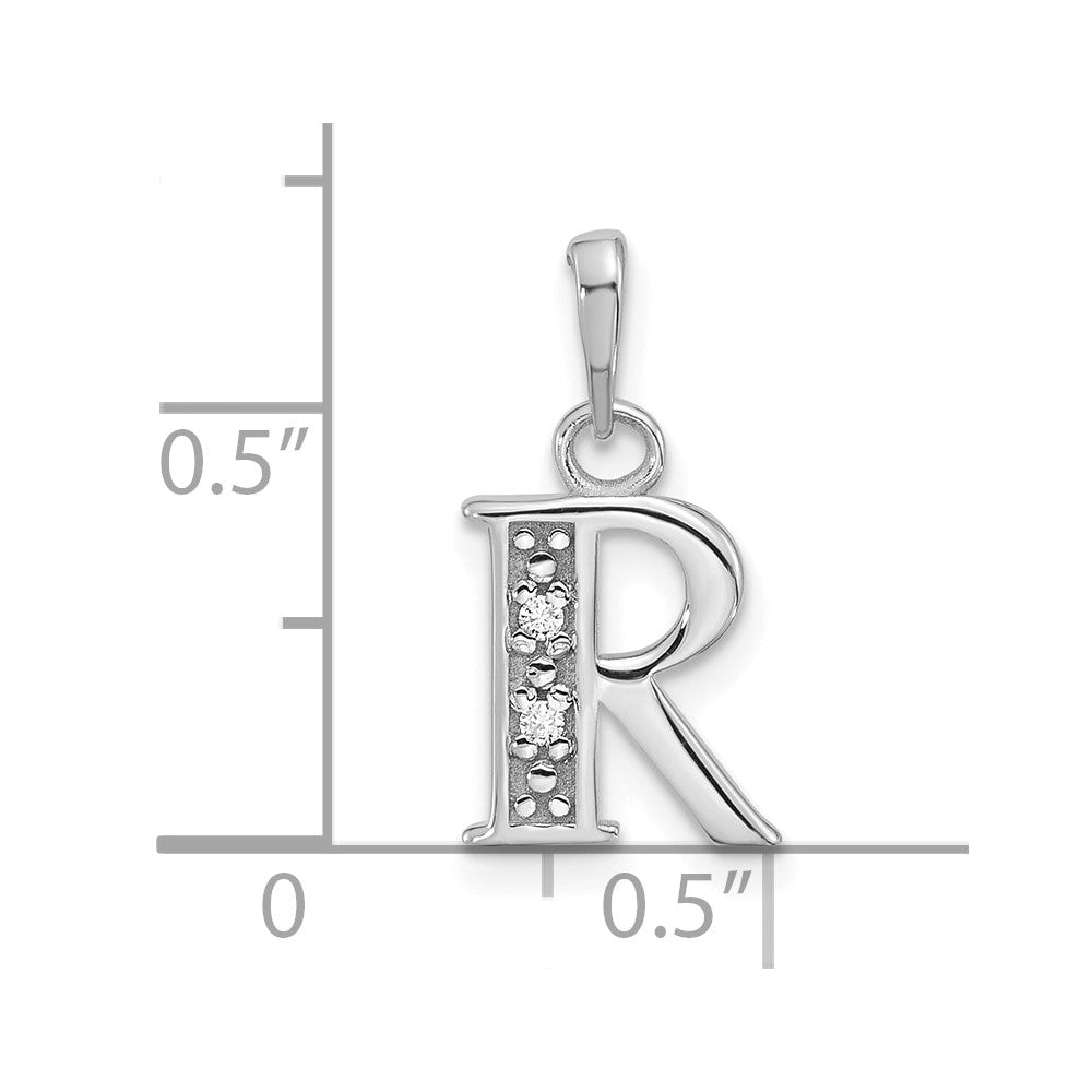 14K White Gold Diamond Letter R Initial Pendant